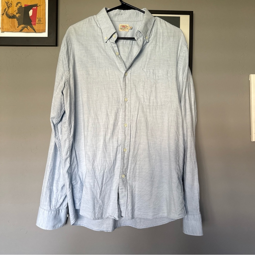 Faherty Summer Mens Shirt L / Blue Cotton Lyocell
